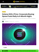 Solana (SOL) Price: Corporate Buying Spree Fuels Rally to 8-Month Highs - CoinCentral