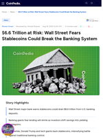 $6.6 Trillion at Risk: Wall Street Fears Stablecoins Could Break the Banking System