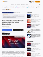 Securitize Launches Private Credit Fund on TRON Blockchain