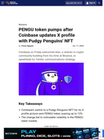PENGU token pumps after Coinbase updates X profile with Pudgy Penguins' NFT