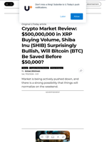 Crypto Market Review: $500,000,000 in XRP Buying Volume, Shiba Inu (SHIB) Surprisingly Bullish, Will Bitcoin (BTC) Be Saved Before $50,000? - U.Today