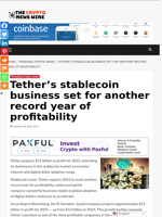Tether’s stablecoin business set for another record year of
profitability