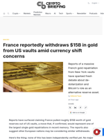France reportedly withdraws $15B in gold from US vaults amid currency shift concerns