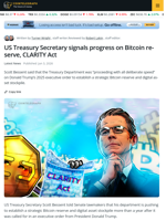 US Treasury Secretary Signals CLARITY Act by Summer, Progress on Bitcoin Reserve