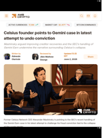Celsius founder points to Gemini case in latest attempt to undo conviction - AMBCrypto