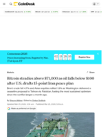 Bitcoin steadies above $71,000 as oil falls below $100 after U.S. proposes 15‑point Iran peace plan