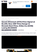 Secret Ethereum (ETH) Price Signal at $4,530, New XRP Price Range to Reveals Next Price, Shiba Inu (SHIB) Losing $0.000013 - U.Today