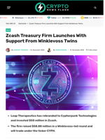 Zcash Treasury Firm Launches With Support From Winklevoss Twins - Crypto News Flash