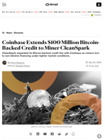 Coinbase Extends $100 Million Bitcoin-Backed Credit to Miner CleanSpark - Decrypt