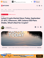 Latest Crypto Market News Today, September 27: BTC, Ethereum, XRP, Solana USD Pairs Stable, What's Next for Crypto? - 99Bitcoins