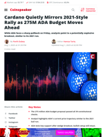 Cardano Signals 2021-Style Rally with 275M ADA Budget Push