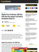 Ripple Price Prediction: XRP Has Only One Key Support Left Before Breakdown Below $1