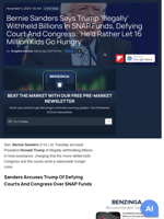 Bernie Sanders Says Trump 'Illegally' Withheld Billions In SNAP Funds, Defying Court And Congress: 'He'd Rather Let 16 Million Kids Go Hungry'  - Benzinga