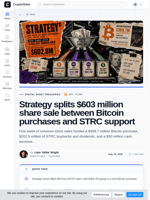Strategy splits $603 million share sale between Bitcoin purchases and STRC support