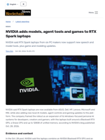 NVIDIA adds models, agent tools and games to RTX Spark laptops - Blockchain.News