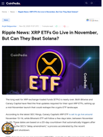 Ripple News: XRP ETFs Go Live in November, But Can They Beat Solana?