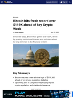 Bitcoin hits fresh record over $119K ahead of key Crypto Week