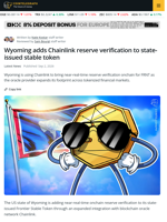 Wyoming Adds Chainlink Proof of Reserve to FRNT Stablecoin