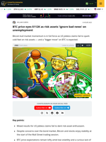 BTC price eyes $112K as risk assets 'ignore bad news' on unemployment