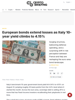 European bonds extend losses as Italy 10-year yield climbs to 4.15%