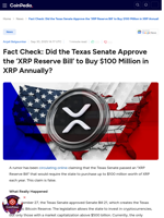 Fact Check: Did the Texas Senate Approve the ‘XRP Reserve Bill’ to Buy $100 Million in XRP Annually?