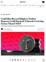 Gold Hits Record High as Tether Reports Gold-Backed Token Is Growing Faster Than USDT - Decrypt