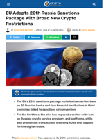 EU Adopts 20th Russia Sanctions Package With Broad New Crypto Restrictions