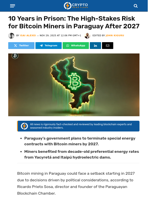 Years in Prison: The Stakes for Bitcoin Miners in Paraguay