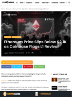 Ethereum Price Slips Below $2.1K as Coinbase Flags L1 Revival | Live Bitcoin News