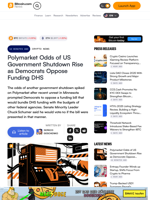 Polymarket Odds of US Government Shutdown Rise as Democrats Oppose Funding DHS – Crypto News Bitcoin News