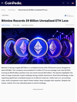 Bitmine Records $9 Billion Unrealized ETH Loss