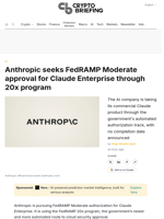 Anthropic seeks FedRAMP Moderate approval for Claude Enterprise through 20x program