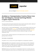 Acebet.cc Sweepstakes Casino Now Live for US Players: Social Gaming Meets Crypto-Style Rewards
