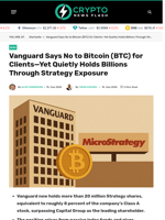 Vanguard Leads Strategy, Gaining Bitcoin Exposure Clients Can’t Access