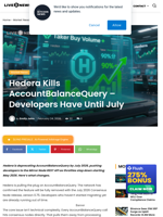 Hedera Kills AccountBalanceQuery - Developers Have Until July | Live Bitcoin News