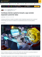 Coinbase Denies Breach, Says Vendor Exposed Customer Data