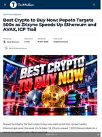 Best Crypto to Buy Now: Pepeto Targets 500x as ZKsync Speeds Up Ethereum and AVAX, ICP Trail - TechBullion