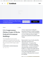 U.S. Congressman Pitches Crypto ATMs for Federal Government Buildings