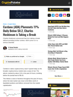 Cardano (ADA) Plummets 11% Daily Below $0.2, Charles Hoskinson is Taking a Break