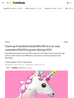 Uniswap Foundation held $85.8M at year-end, committed $26M in grants during 2025