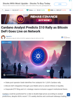 Cardano Analyst Predicts $10 Rally as Bitcoin DeFi Goes Live on Network