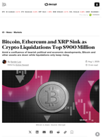 Bitcoin, Ethereum and XRP Sink as Crypto Liquidations Top $900 Million - Decrypt