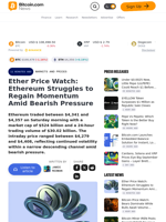 Ether Price Watch: Ethereum Struggles to Regain Momentum Amid Bearish Pressure – Markets and Prices Bitcoin News