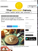 Bitcoin price targets $100,000 – ETFs record eight days of positive flows - The Bitcoin News