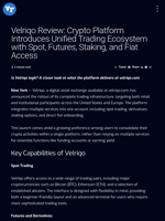 Velriqo Review: Crypto Platform Introduces Unified Trading Ecosystem with Spot, Futures, Staking, and Fiat Access | Visionary Financial