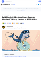 Bold Bitcoin OG Doubles Down: Expands Massive ETH Long Position to $392 Million: Guest Post by ItsBitcoinWorld | CoinMarketCap