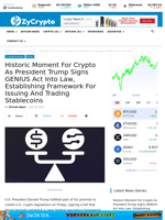 Historic Moment For Crypto As President Trump Signs GENIUS Act Into Law, Establishing Framework For Issuing And Trading Stablecoins ⋆ ZyCrypto