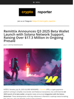 Remittix Announces Q3 2025 Beta Wallet Launch with Solana Network Support, Raising Over $17.3 Million in Ongoing Presale