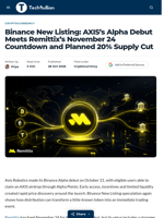 Binance New Listing: AXIS's Alpha Debut Meets Remittix's November 24 Countdown and Planned 20% Supply Cut - TechBullion