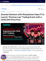 Zoomex Partners with MoneyGram Haas F1 to Launch “Zoomex Lap” Trading Event with a $400,000 Prize Pool